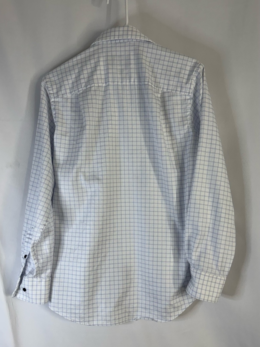 David Donahue White Shirt with Light Blue Windowpane Check - Picture 7 of 9